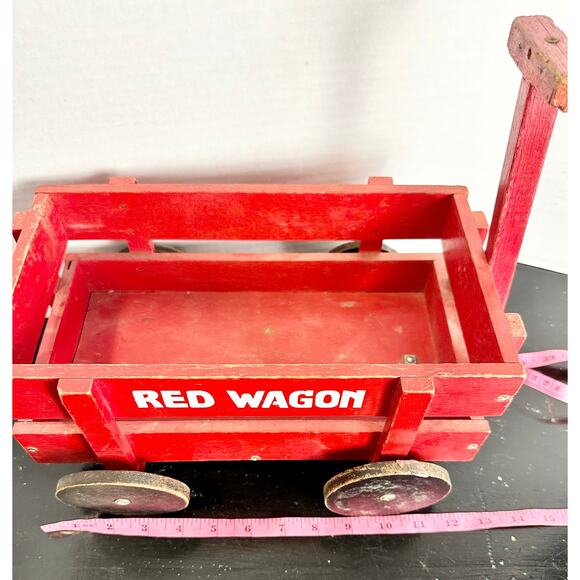 Antique Wooden Wagon Childrens Pull Toy, RED WAGON About 14"x11" Baby Decor - Picture 10 of 10
